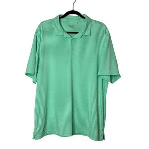 Walter Hagen Polo Shirt Mens X-Large Green Striped Short Sleeve Golf Essentials